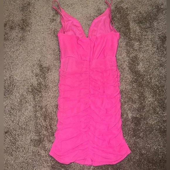 Lucy in the Sky Pink Deep V Mini Dress - Picture 3 of 4